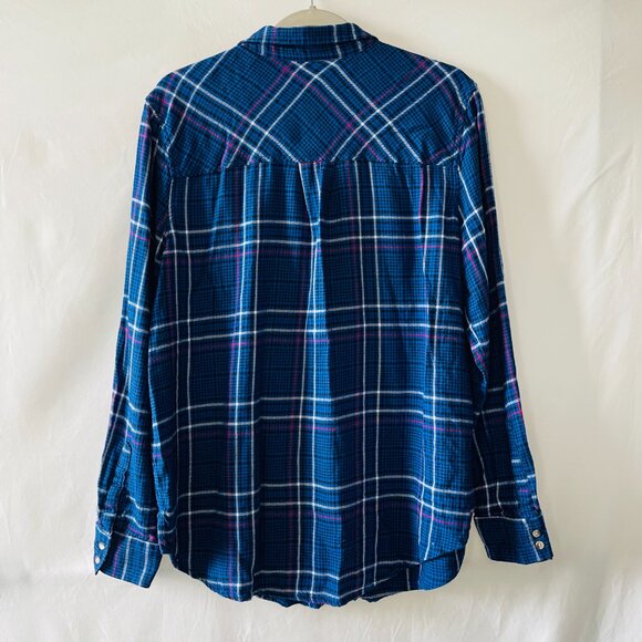 AriZona Jean Co. Womens Blue Houndstooth Checked Print Flannel Shirt Size XL - Picture 7 of 7